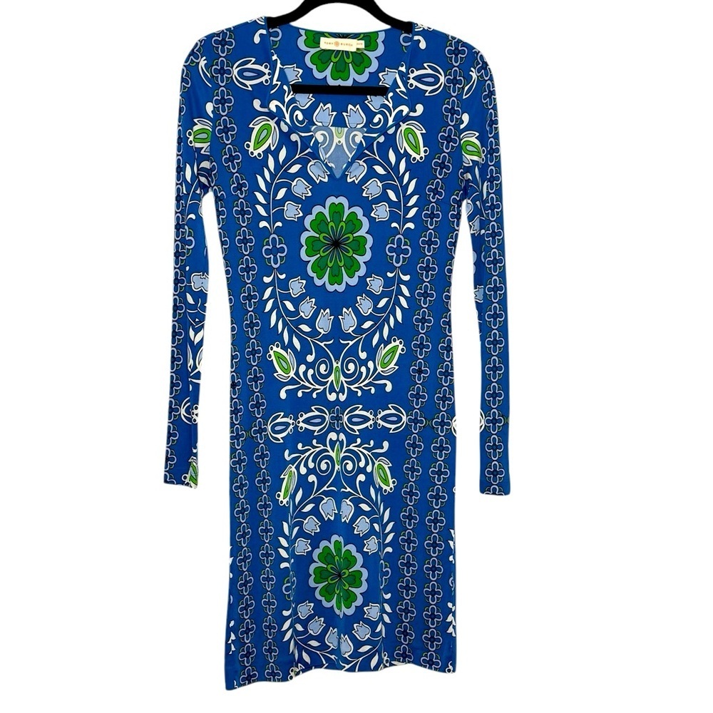Tory Burch Walker Silk Jersey Dress Size Xs Blue Green
